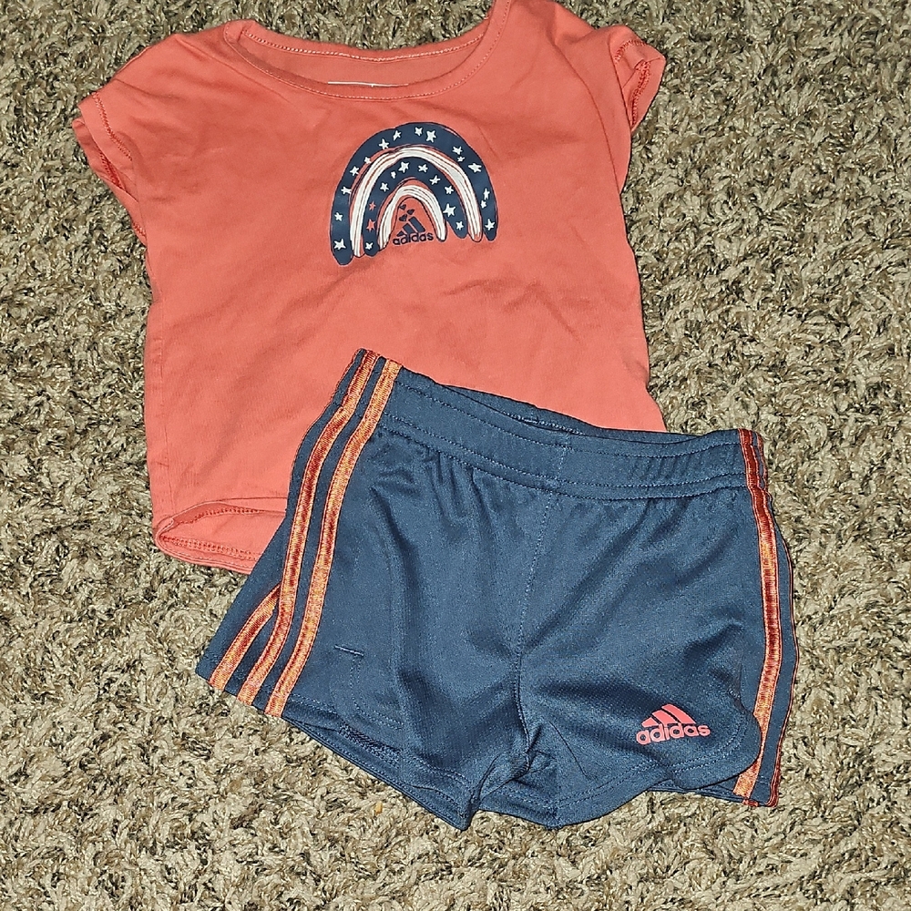 Adidas Coral Top and Navy Shorts Set